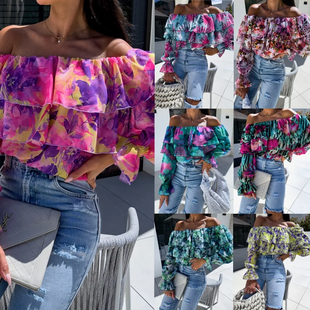 Women Chiffon Off Shoulder Ruffle Blouse