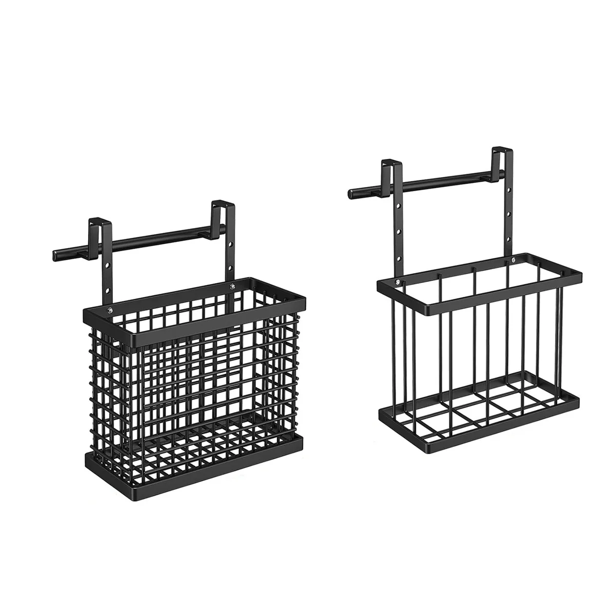 

2 Pack Hanging Kitchen Baskets with Towel Bar, Over the Cabinet Door Organizer and Storage Wire Organizing Basket