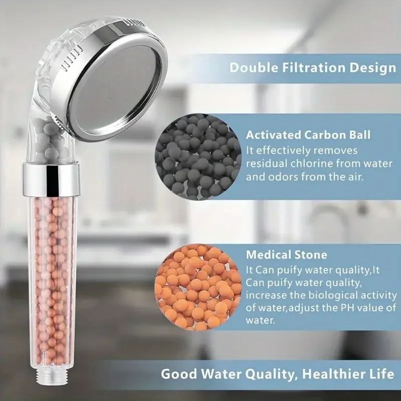 3-in-1 Adjustable High-Pressure Shower Head with Ion Filter Beads - Wall-Mounted, Dual Filtration System for Enhanced Water Qual