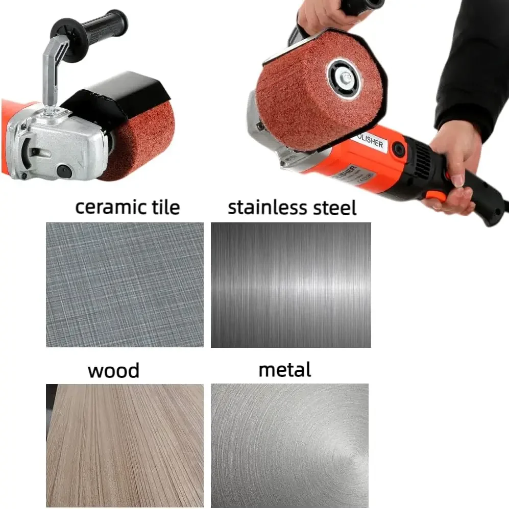 Burnishing Polishing Machine Handheld Wheel Polisher Sander Wire Drawing Machine for Steel Metal Wood 110V 1400W 8 Speed Adjust