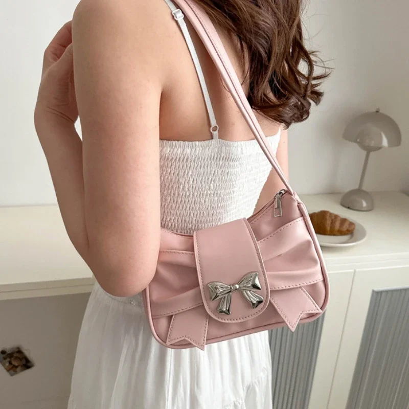 Trendy Bow Shoulder Bag Handbag Casual Underarm Bag Daily Commuting Bags PU Leather Lady Banquet Bag Business Women's Bags 4