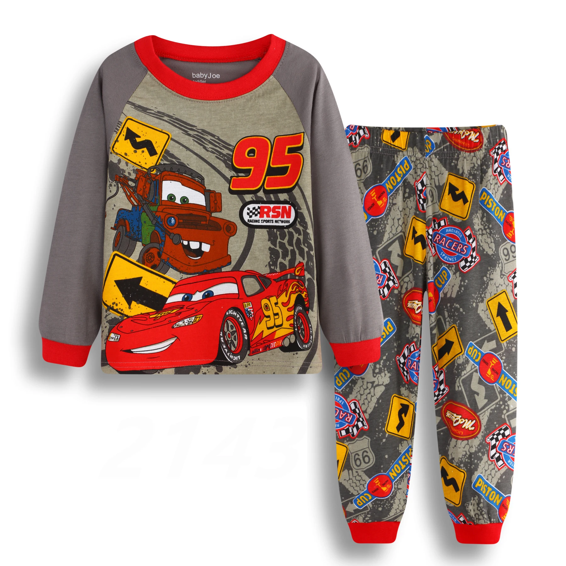 thumbnail image 1 of Conjuntos de ropa de dormir para niños y niñas, pijamas de algodón con dibujos animados McQueen, 95 coches, primavera y otoño, 1 of 6