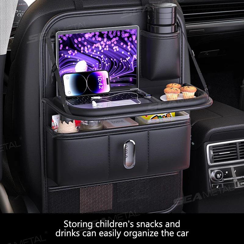 Black Pu Car Seat Back Organizer Storage Bag