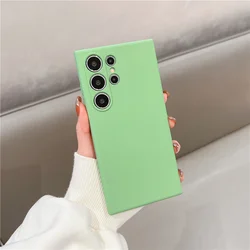 Premium Liquid Silicone Shockproof Phone Case with Soft Square Frame Design - S21 Ultra (Light Green)
