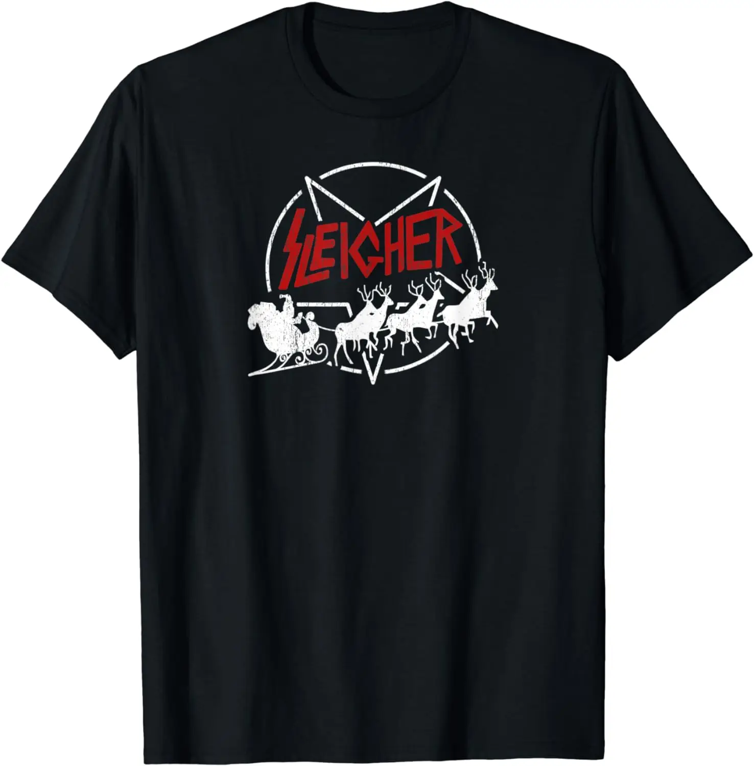 

Sleigher Christmas Reindeer Sleigh Xmas Gifts T-Shirt 100% Cotton O-Neck Summer Short Sleeve Casual Mens T-shirt Size S-3XL