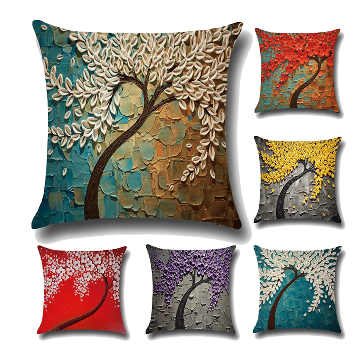 3D effect Oil Painting Cushion Cover Nordic Geometric Throw Pillows Case Flowers Tree Decorative