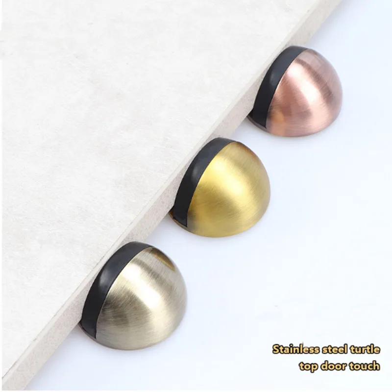 Stainless Steel 304 Half Moon Floor Mounted Nail-free Door Stops anti-collision Hidden non punched stickers oval solid door kit