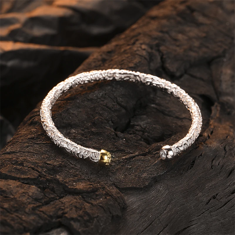 

925 Sterling Silver Light Luxury Tangcao Textured Open Bracelet For Women Fashion Elegant Banquet Jewelry Gift