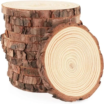 3-16CM/1-10pcsThick Natural Pine Round Unfinished Wood Slices Circles With Tree Bark Log Discs DIY Crafts Wedding Party Painting 1