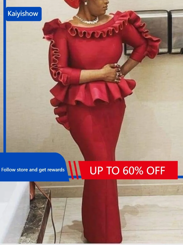 

Women Party Long Dresses Ruffles Peplum Christmas Event Package Hip Prom African Female Large Size Wedding Guest Gowns Robes New