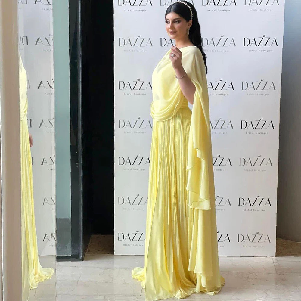 Sfebe4967d4174a5aa01dc48f6ee41a4eC Fuchsia Chiffon Dubai Evening Dresses with Cape Sleeves Yellow Arabic Elegant Women Wedding Party Formal Gowns Mallzona