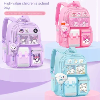 Mochila escolar de dibujos animados kuromi My melody Cinnamoroll kawaii para niños, mochila de gran capacidad reductora de carga para estudiantes, suministros escolares