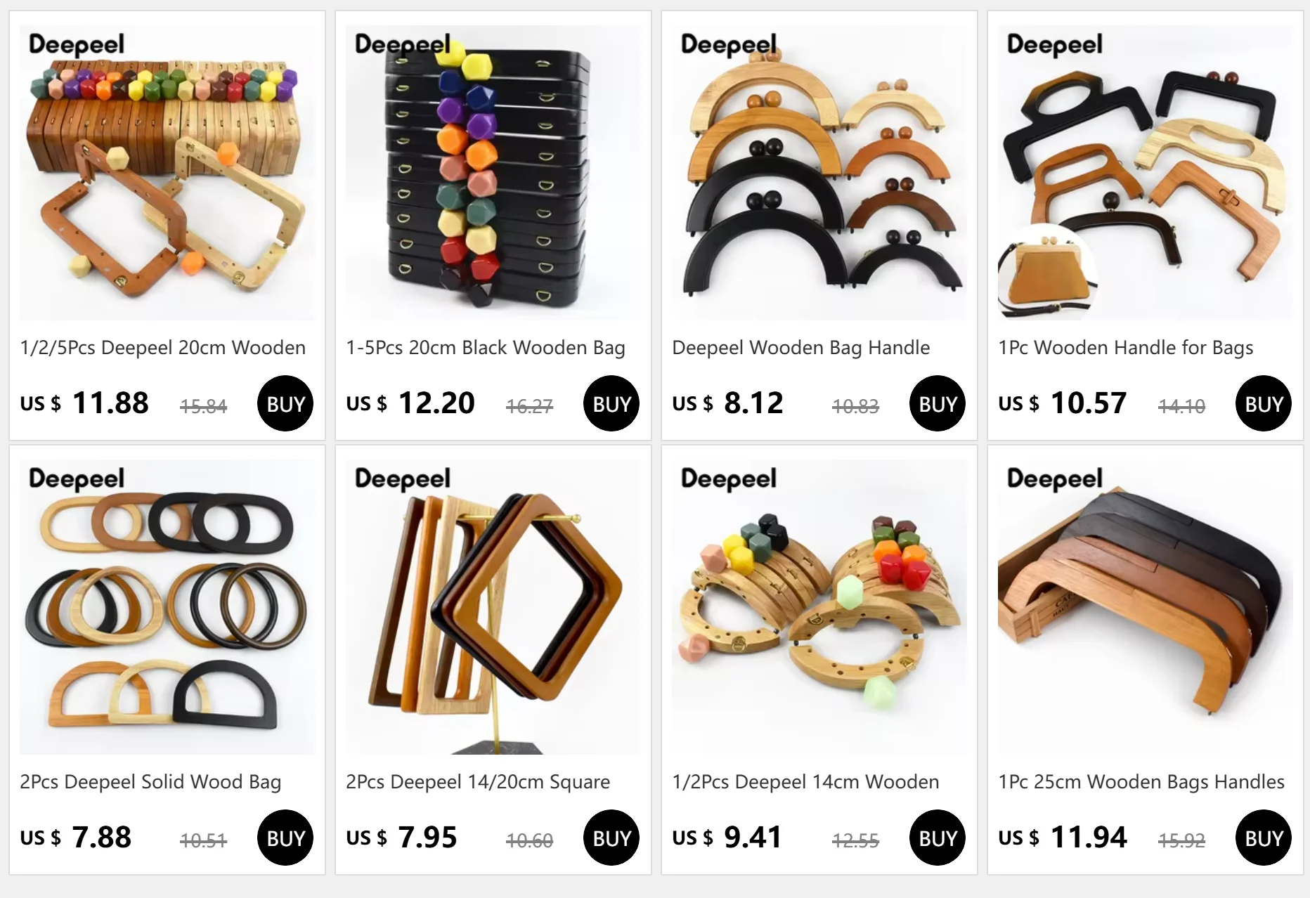 2 Stücke Deepeel 10/14 cm Holztaschengriff Geldbörsenrahmen Handtasche Kussverschluss Klammern Häkeln Gewebte Taschengriffe DIY Nähmaterial – Detail 1