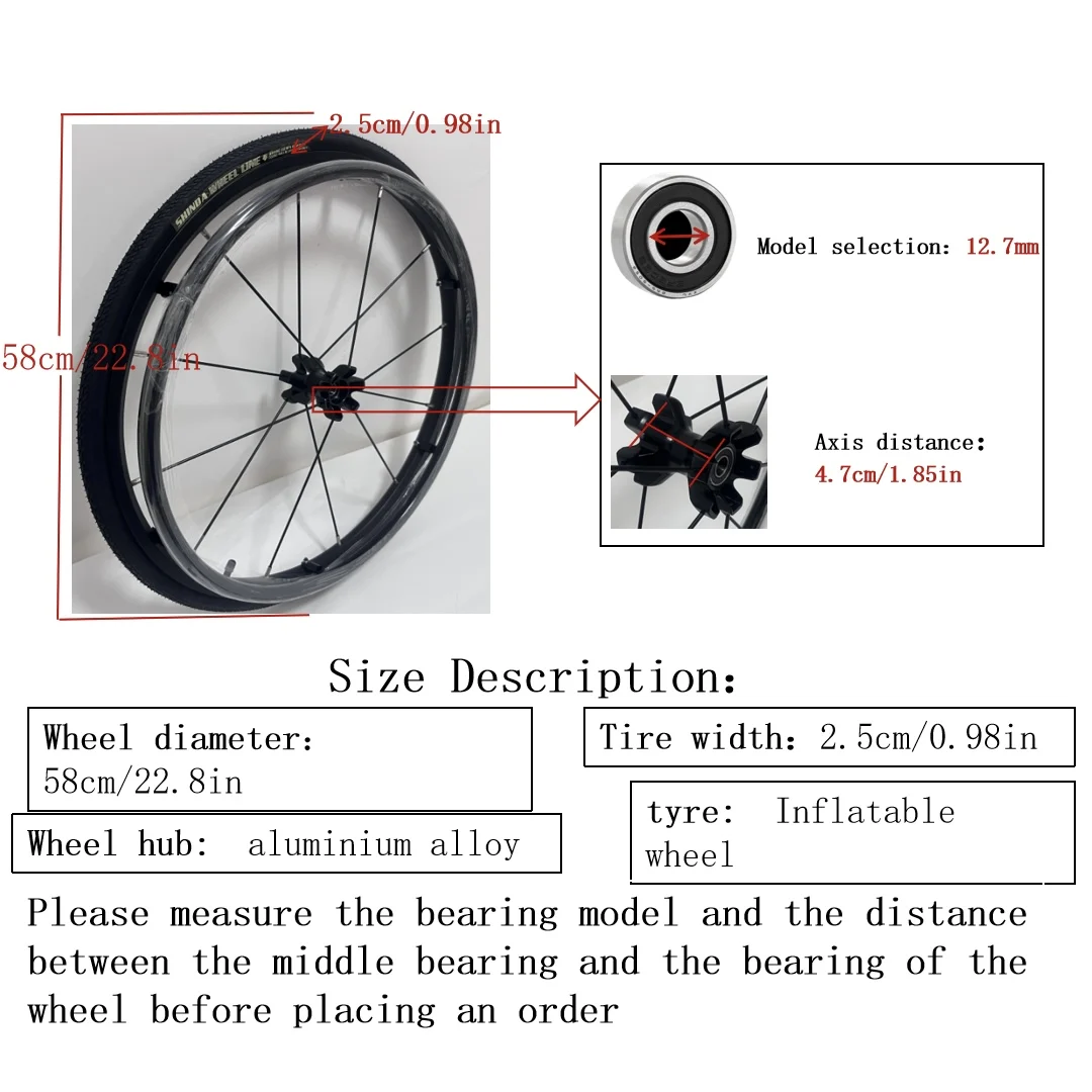 1 pair of 24 inch sports wheelchairs with black large wheels, 24 &times; 1 anti slip inflatable wheels, aluminum alloy and rub