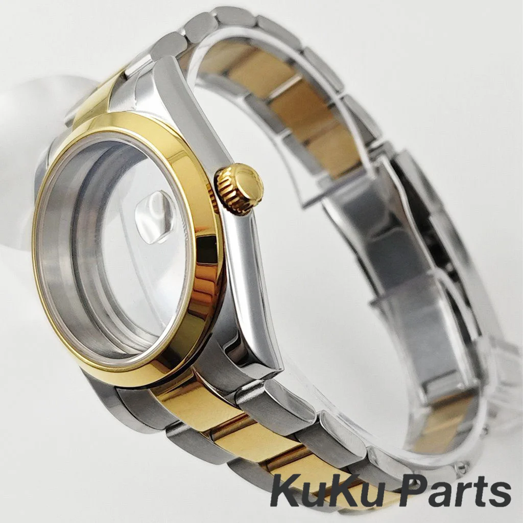 Silver Gold Sapphire Crystal Watch Case with Oyster Bracelet, 36MM/40MM