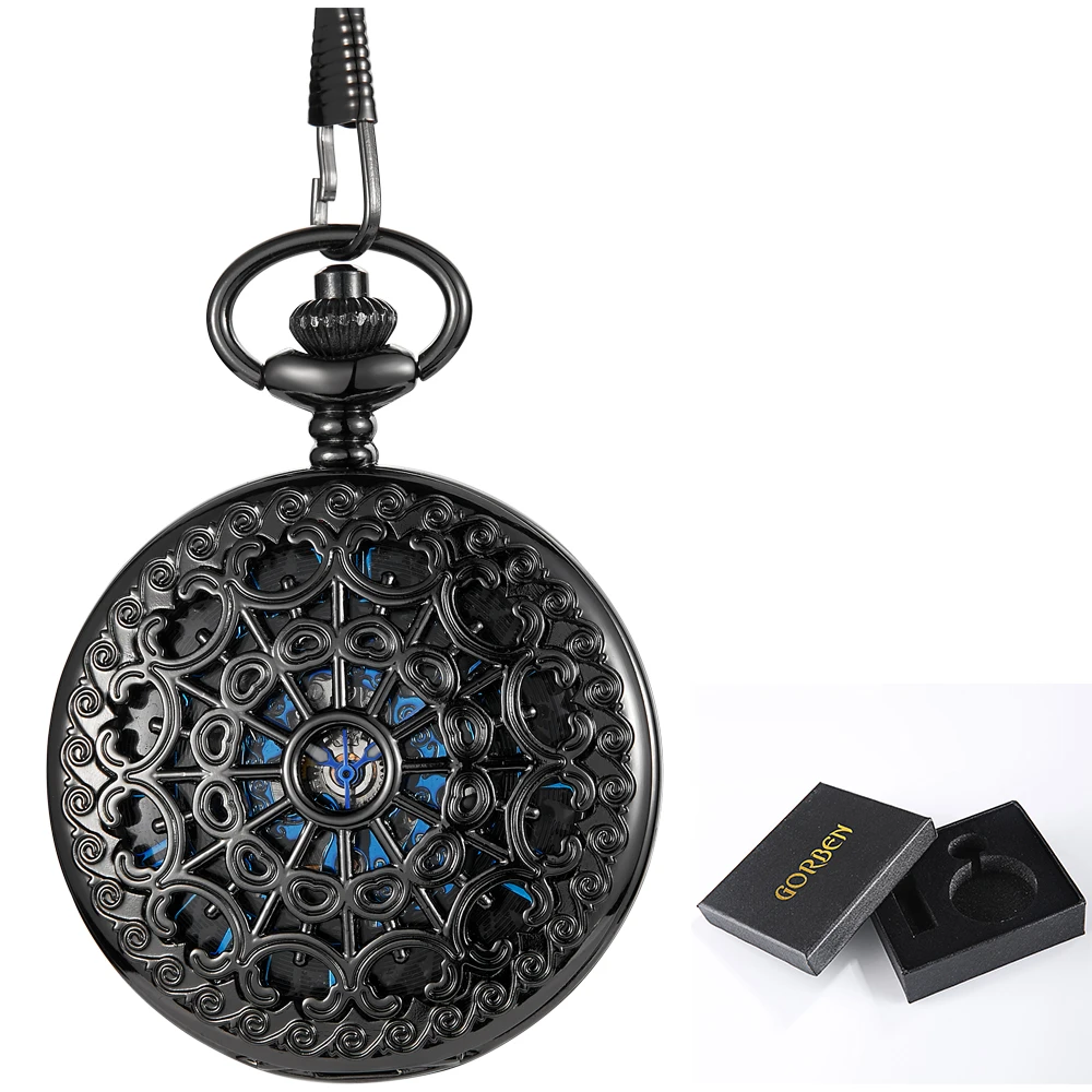 Double Cover Mechanical Pocket Watch Skeleton Steampunk Hollow Case Vintage Clock Roman Dial Men Women Collection reloj hombre