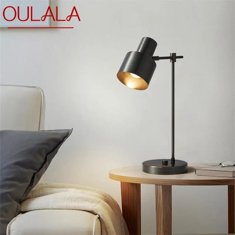

OULALA Contemporary Copper Table Lamp LED Black Brass Desk Lighting Simple Creative Decor For Home Study Bed Room
