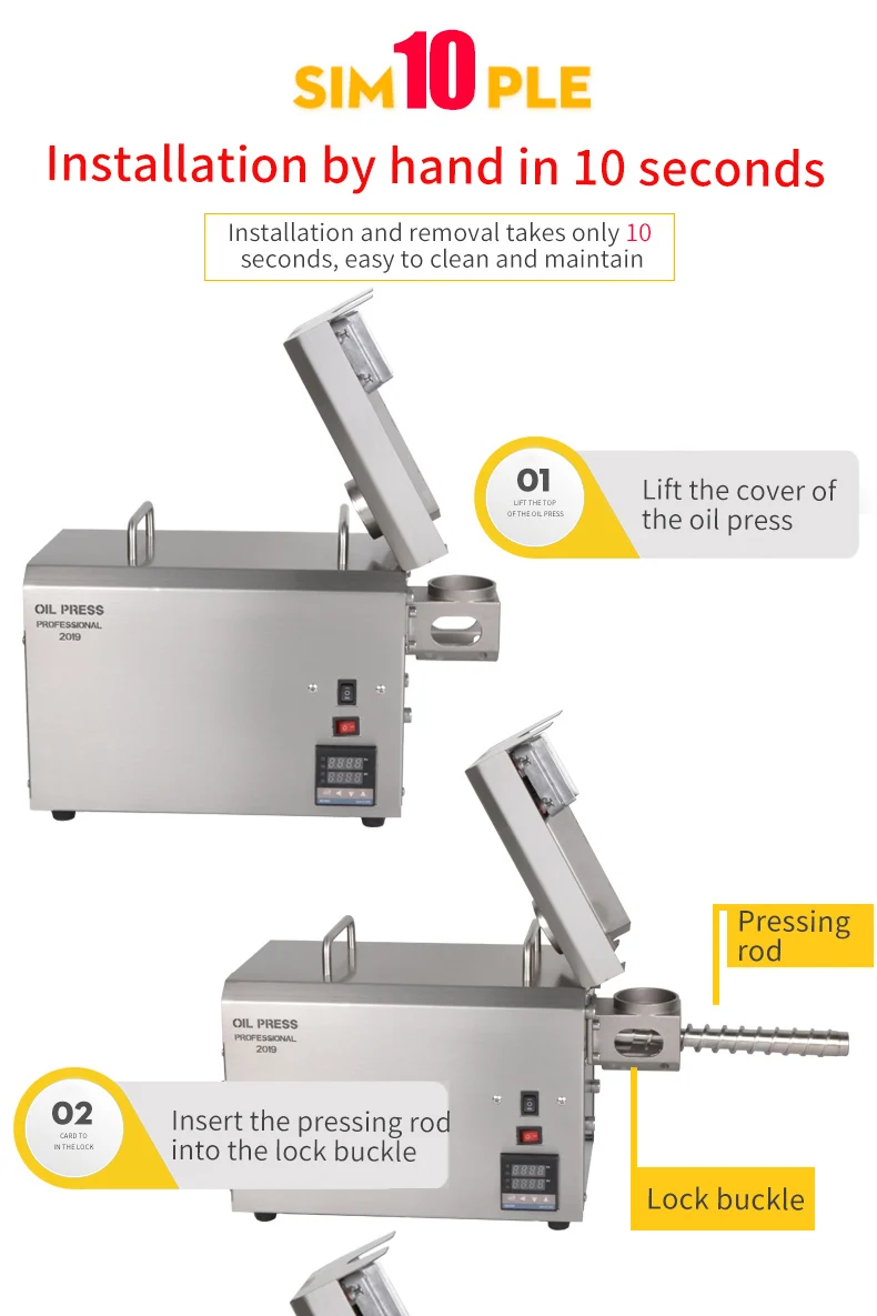 DIVEDEER 1500 W Kaltpress-Ölmaschine für Zuhause und Unternehmen, Extrakt Erdnuss-Sonnenblumen-Sojabohnen mit Edelstahl-Quetscher – Detail 20