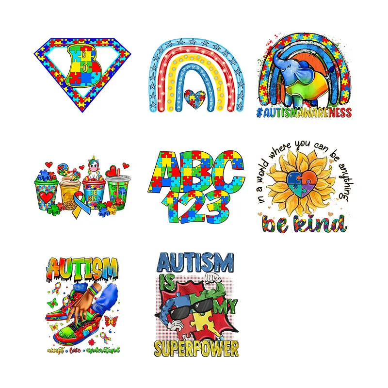 

Autism Awareness Day Printed Vinyl Thermosol Applique Iron-On Transfers Patches For DIY Clothing Handbags Etc. T16949