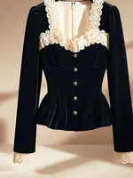 Vintage Luxury Lace Long sleeve Velvet Top Women Elegant Ladies Sequin Tunic Shirt Female Office Party Wear Top 2024 Korean New - Image 2