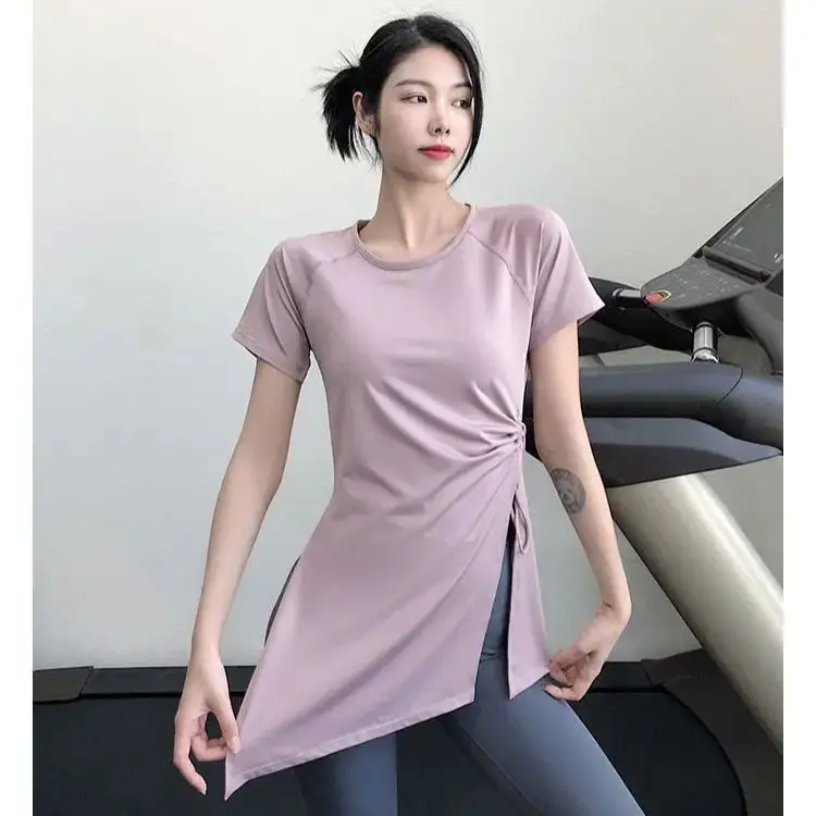 Yoga Tops Women Summer Quick Dry t-shirt Women Running Sports Coverall Short Sleeve Long Loose Thin Fitness Clothing Gym