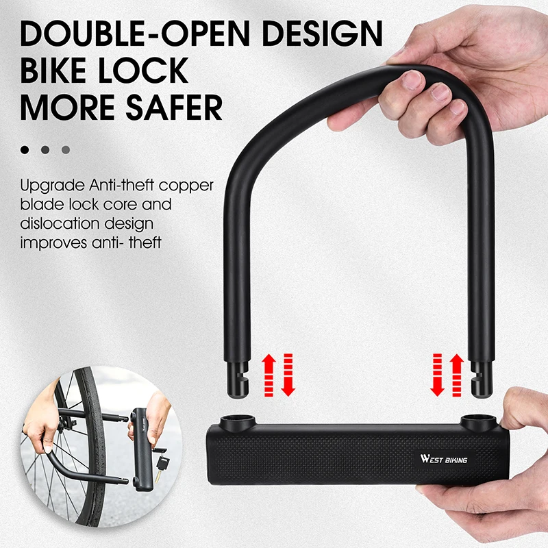 WEST BIKING MTB Road Bike Motorcycle U Lock Heavy Duty Anti-Theft E-Bike Padlock High Security Door Lock Bicycle Accessories