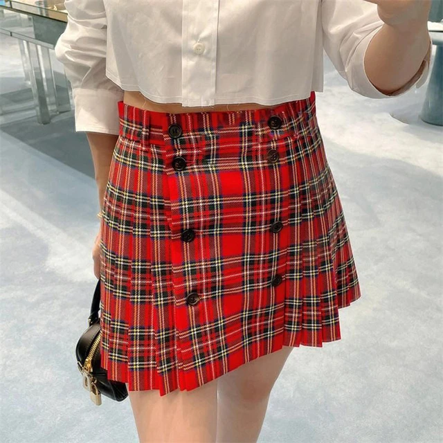 Girls Sailor Scotland Plaid Checks School Uniform Pleated Skirt Cotton  Tartan