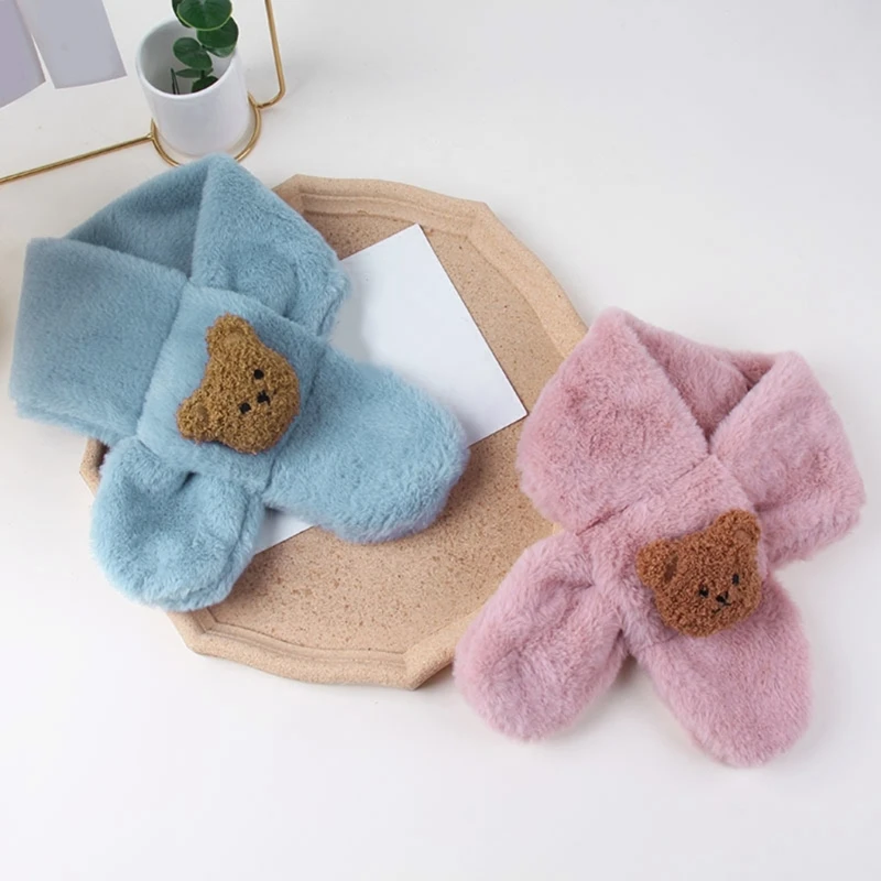 Cartoon Kids Scarf Soft Warm Long Muffler Artificial Rabbit Plush Winter Neck Warmer Cosy Neckerchief for Boys and Girls