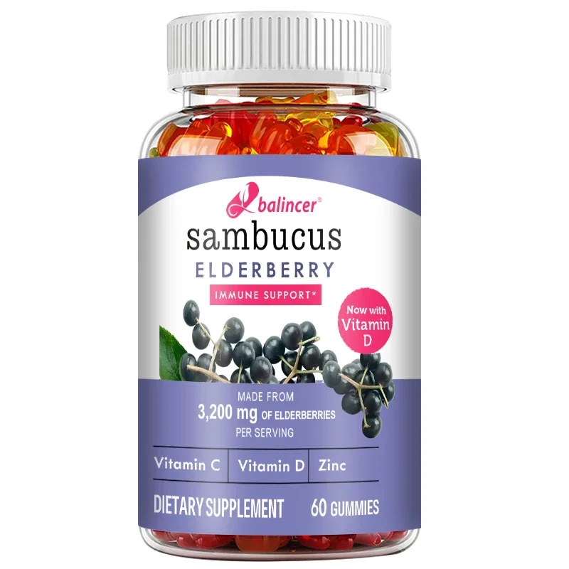 Elderberry - Immune Boost, Antioxidant, Healthy Skin, Promotes Joint Health, with Vitamin C and Zinc - 60 Gummies