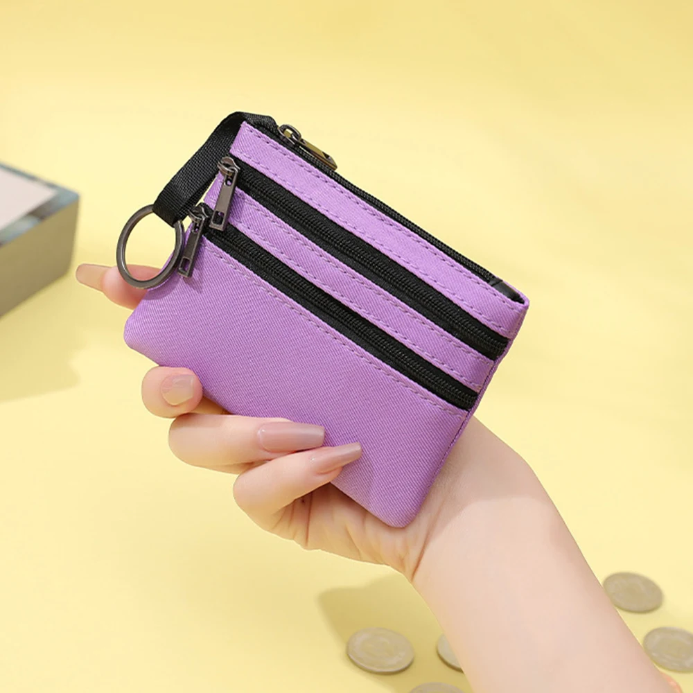 

Women Card Holder Short Wallet PU Leather Mini Purse Hanging Bag Pouch Bag Three Zippers Wallet Purse Coin Bag Canvas Fashion