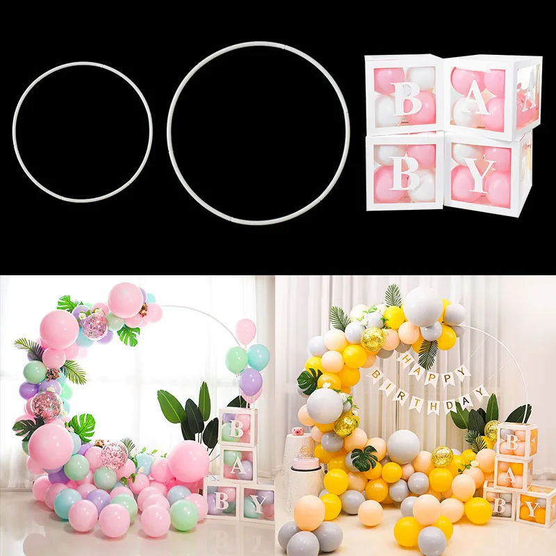 Round Balloon Arch Holder Alphabet Name Box Transparent Balloon Box for Wedding Kids Birthday Party Decor Baby Shower Background