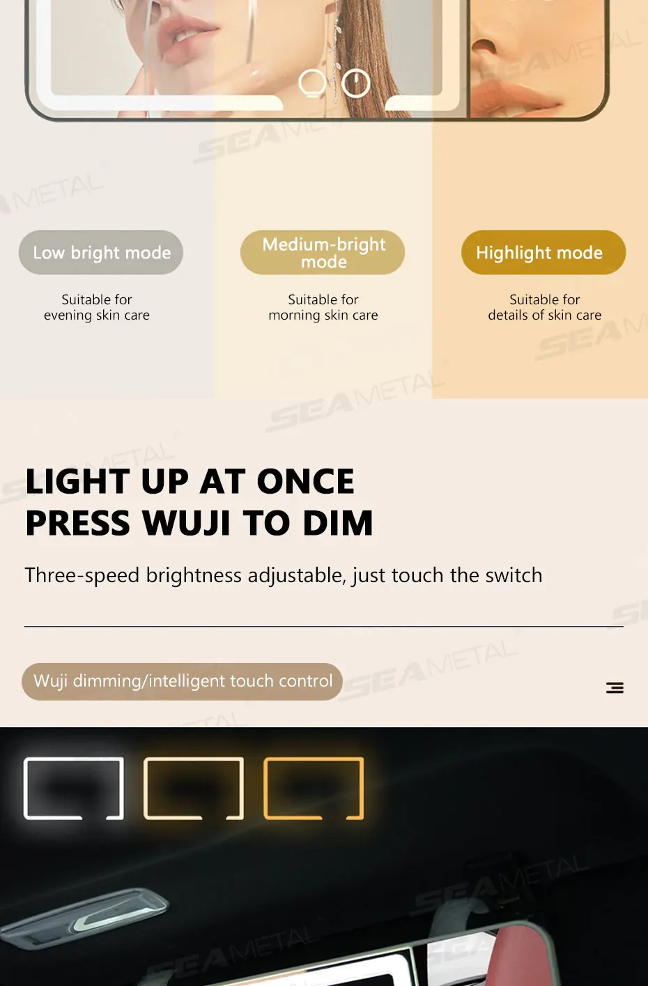 Espejo de maquillaje para automóvil con aumento 3x Espejo de tocador con visera táctil, espejo de maquillaje con carga de luz de relleno conmutable de 3 colores » Espejo de maquillaje para automóvil con aumento