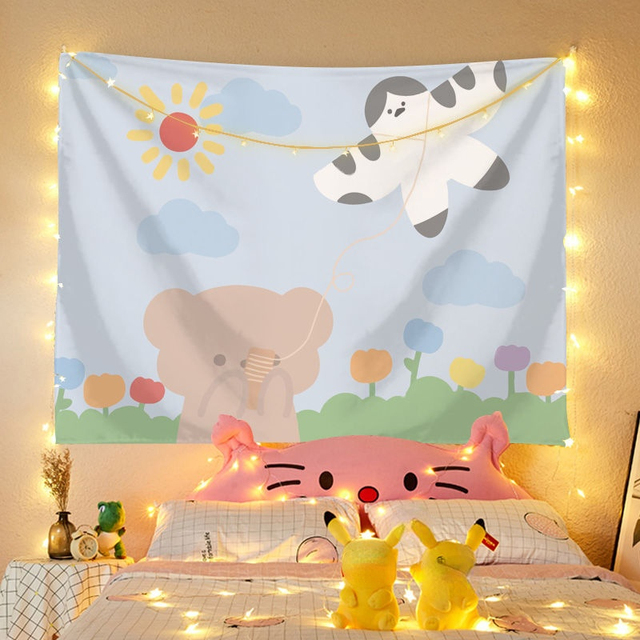Background Cute Little White Rabbit Tapestry Home Bedroom Bedside Decoration Tapestry Dormitory Bedside Decoration Cloth