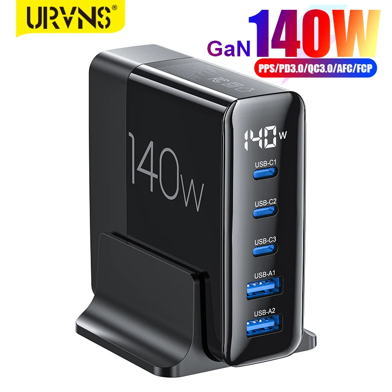 

URVNS 140W GaN USB C Charging Station 5-Ports PD 100W 65W PPS 45W Super Fast Charger for MacBook Pro Air Laptop iPhone Samsung