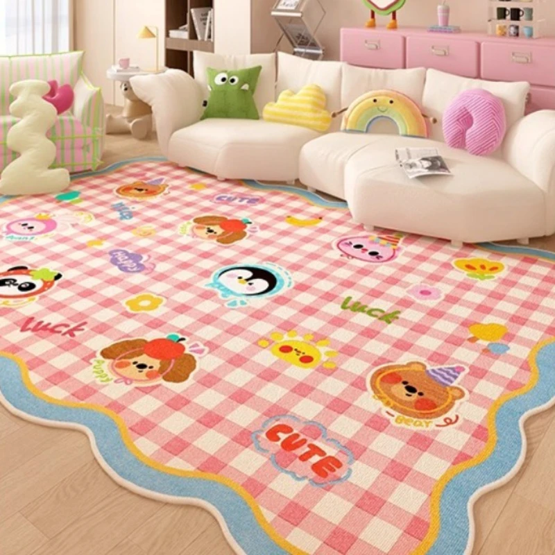 Irregular Living Room Carpet Wavy Edge Cartoon Line Plaid Pattern Bedroom Rug Modern Creative Design Sofa Coffee Table Mat Tapis