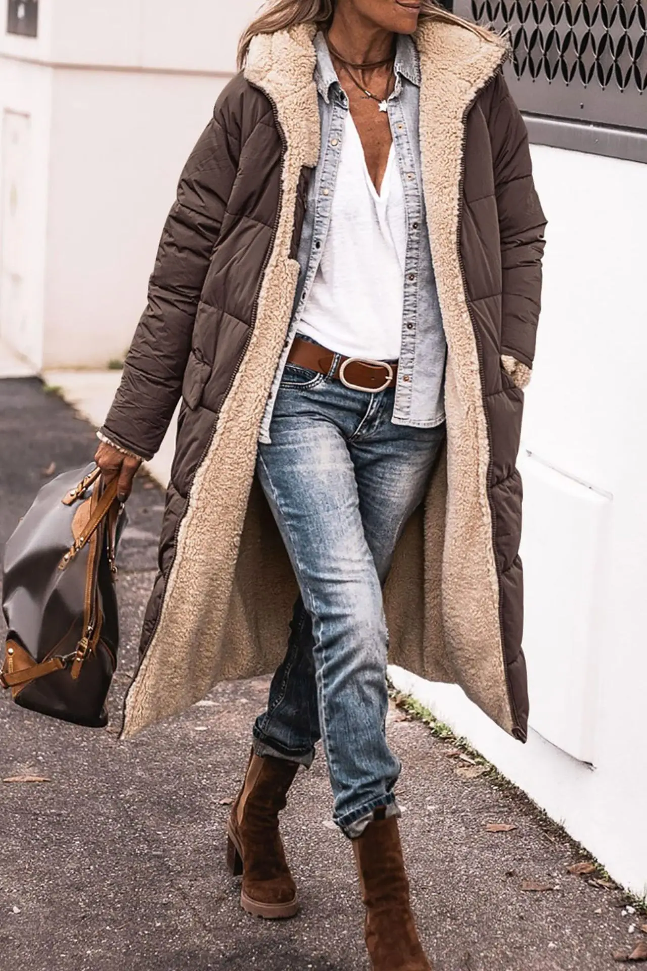 Women Autumn Winter Parkas Solid Color Long Sleeve Hooded Zippers Pockets Warm Casual Fashion Comfortable Regular Standard Fit