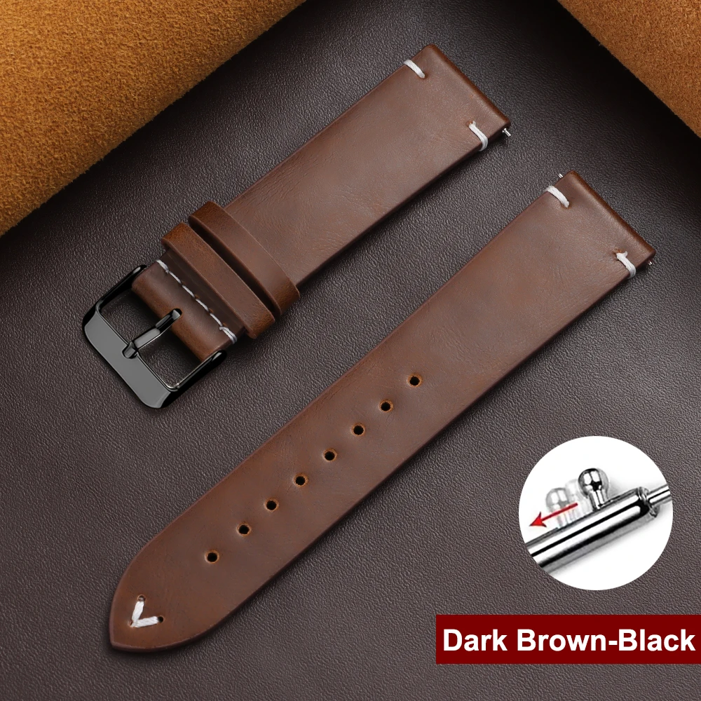 Vintage Brown Leather Watch Band with Quick Release Mechanism - Universal Lightweight Strap