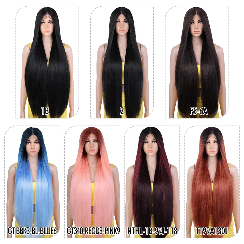Magic Straight Synthetic Lace Front Wig 36 Inch Long Ombre Brown Red Blonde Hightlight Lace Frontal Wigs Cosplay Wig