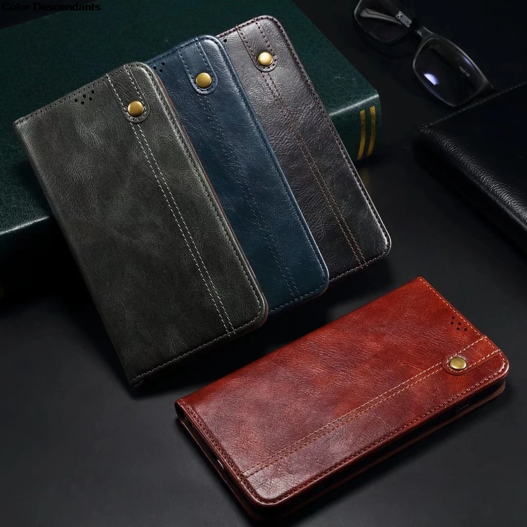 Elegant Solid Color Leather Flip Case with Magnetic Wallet & Card Slots