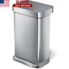 Hands-Free Kitchen Trash Can 45L Rectangular Soft-Close Lid Brushed Stainless Steel Step Pedal Silent Close Liner Pocket Durable 1