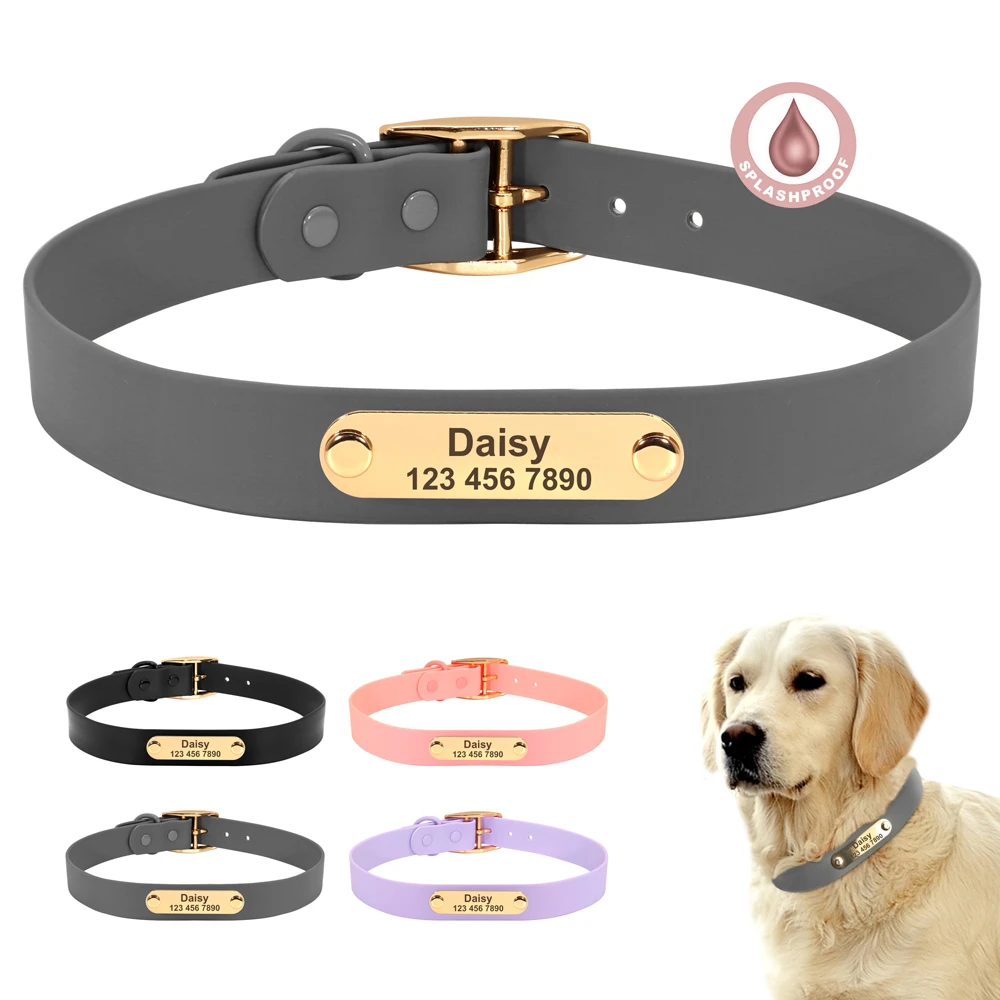 Collar personalizado para perro, Collar suave de PVC impermeable para mascotas, nombre de identificación para perros pequeños, medianos y grandes, gatos y Pug|Collares| - AliExpress
