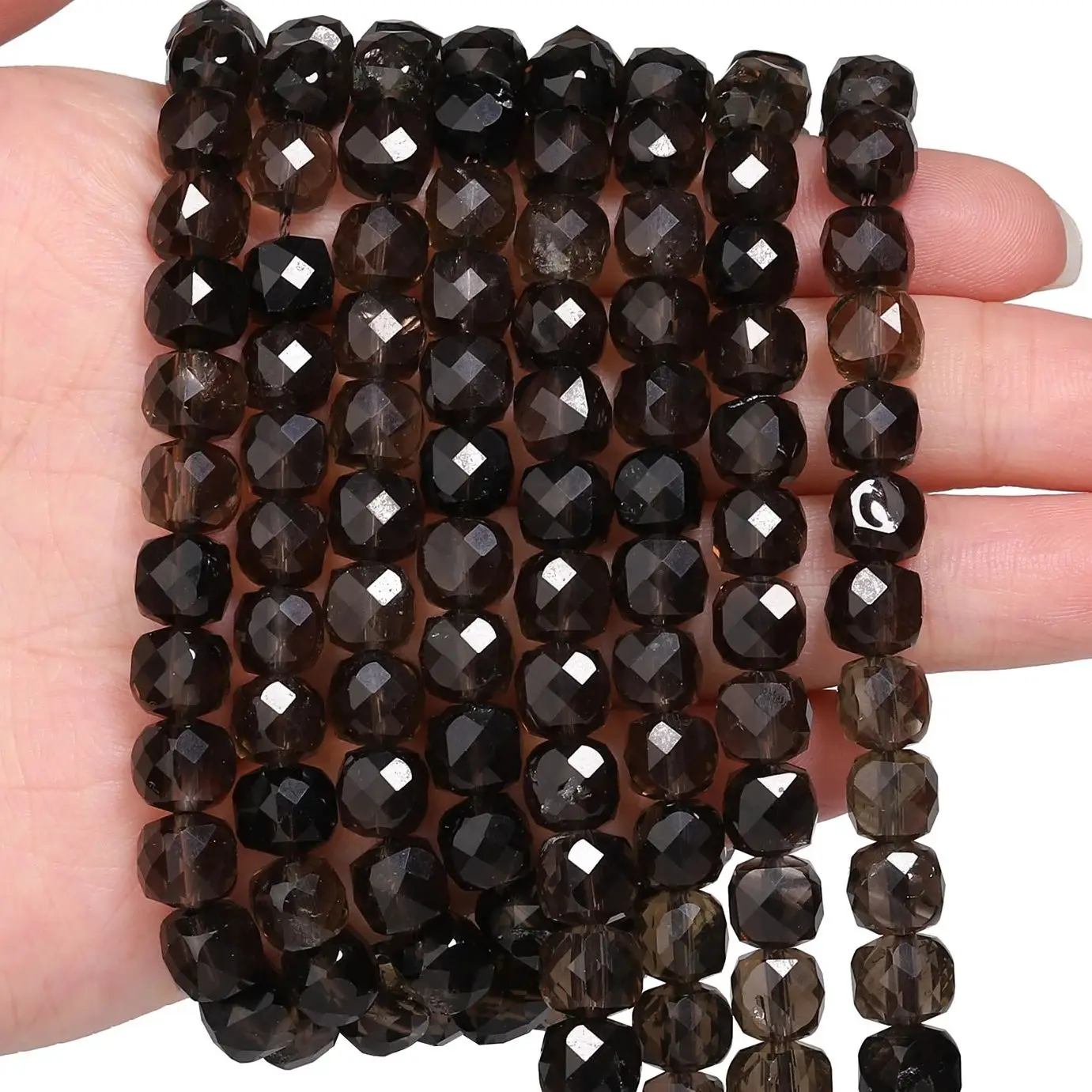 7 mm facettierte natürliche quadratische Rauchquarz-Steinperlen für die Schmuckherstellung, DIY-Charms, Armband, Halskette, Zubehör, Zubehör