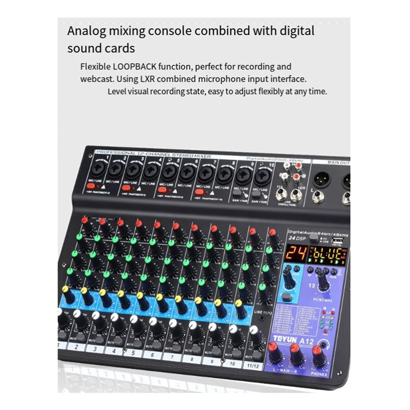 Hot AD-TEYUN 12 Channels Professional Portable Audio Interface Sound Card Console USB MIXER For Guitar Recording Studio