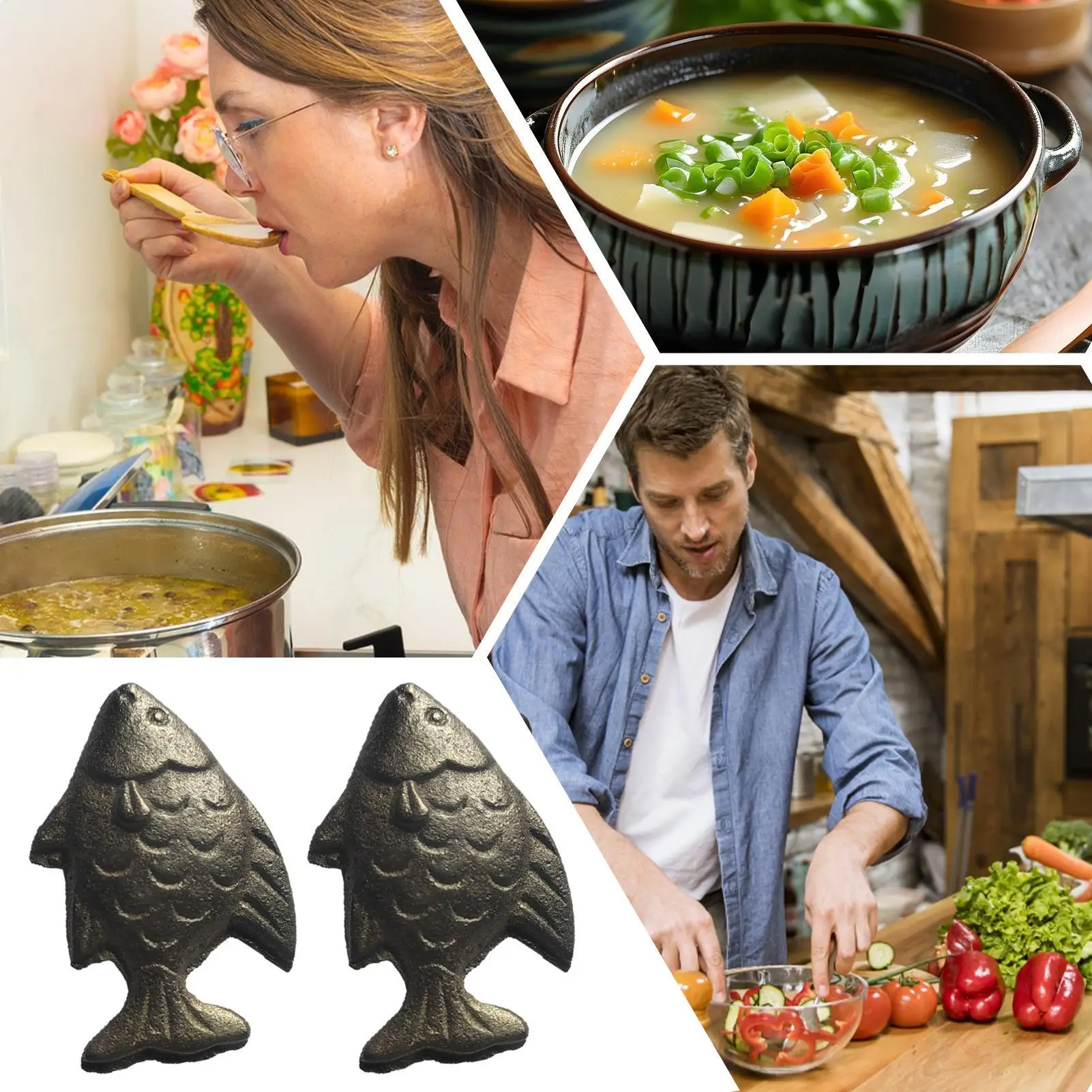 2Pcs 철분이 풍부한 천연 철분 어류, 어린이 및 채식주의자의 철분 결핍에 효과적, 재사용 가능한 주방 요리 용품