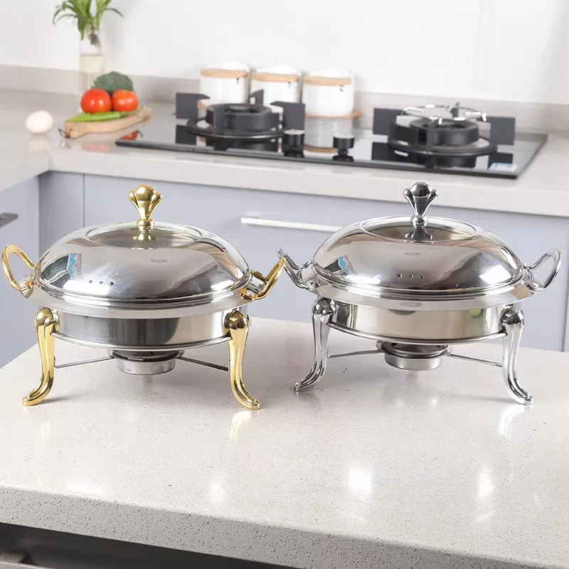 Dish Stainless Steel Cooking Round Warmer Tray Durable Frame with Lid Fuel Holder Cookware Set