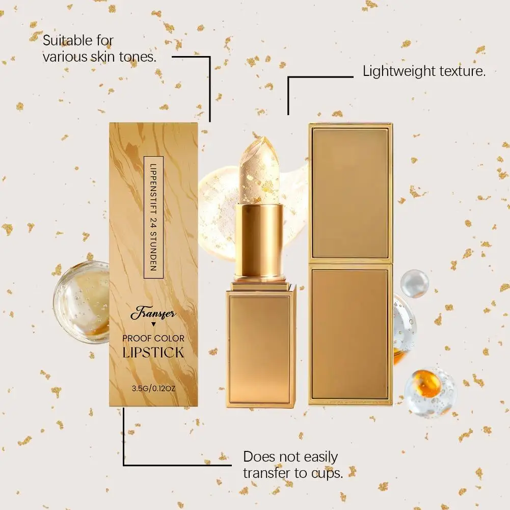 Farbwechselnder Lippenstift mit Goldpartikeln, feuchtigkeitsspendend, hochglänzend, verblasst nicht, Lippenlinie nicht verflüchtigend, Lipgloss, nicht fettig, nicht klebend, feuchtigkeitsspendender Lippenbalsam – Detail 14