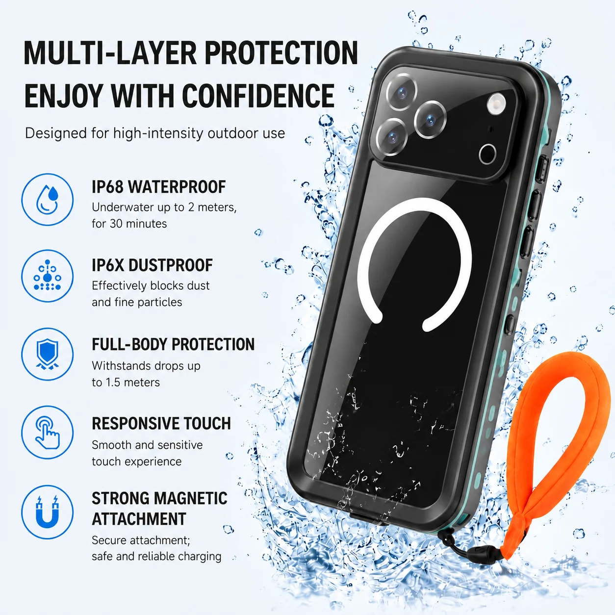 Ultimate IP68 Waterproof Phone Case with Floating Ring and Touch Accessibility