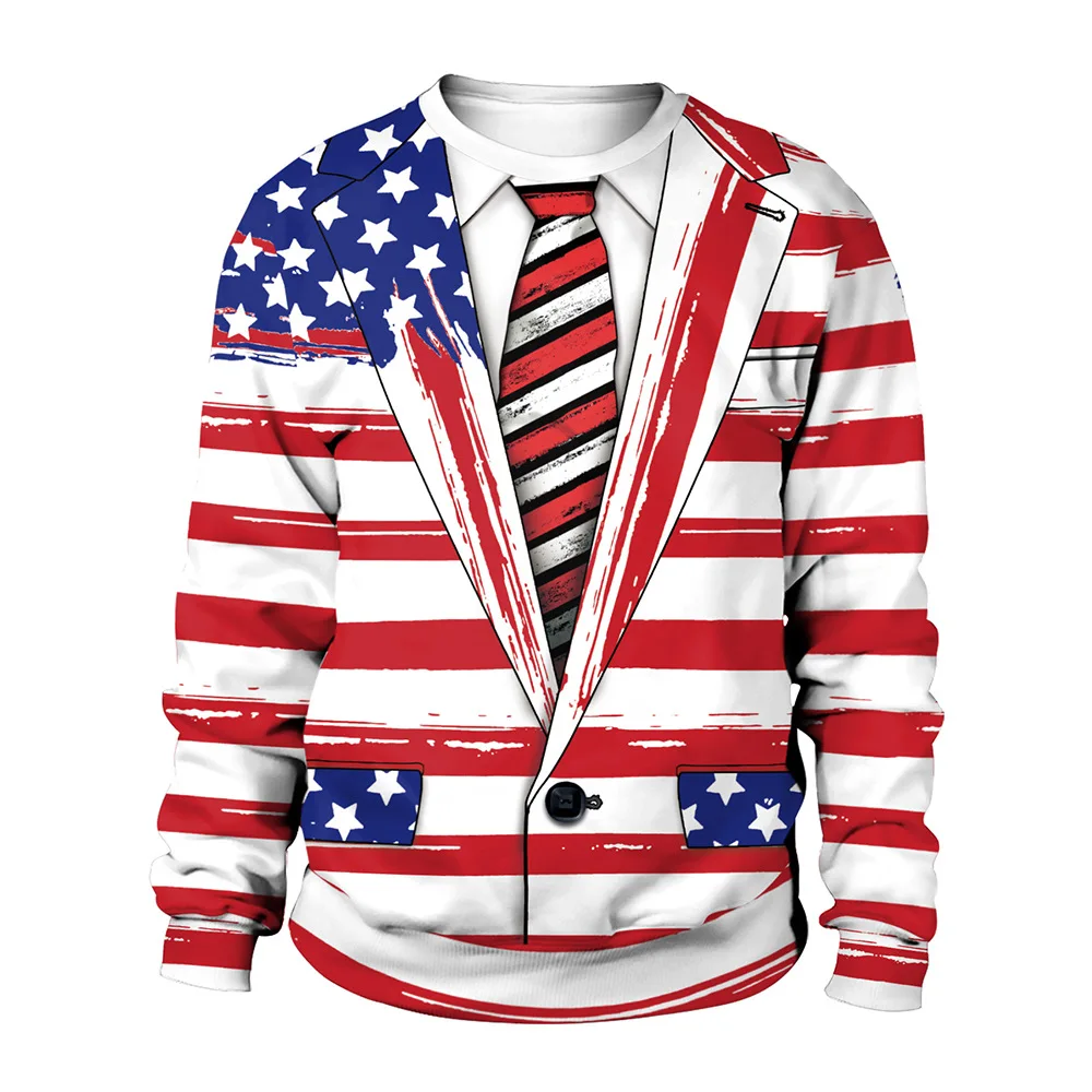 

B102-072 New Fashion European and American USA Independence Day Digital Printed Round Neck Sweater