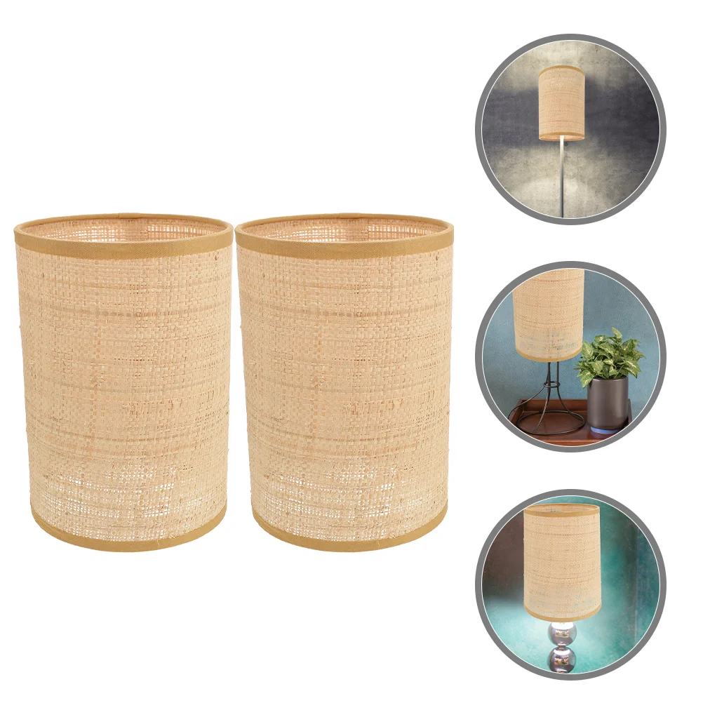 

2pcs Indoor Lamp Shades E27/E14 Rattan Lamp Shade Replacement Rustic Lampshade for Floor Lamps