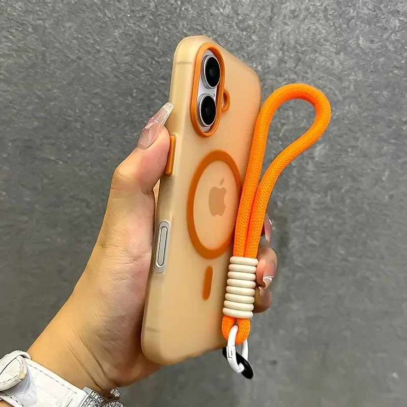 Ultrathin Matte Candy Colored Magnetic Phone Case with Wrist Strap and Magsafe Cover